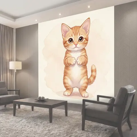 Фотообои Рыжий котенок на задних лапах