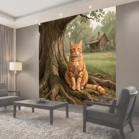 Фотообои Рыжий кот у старого дома