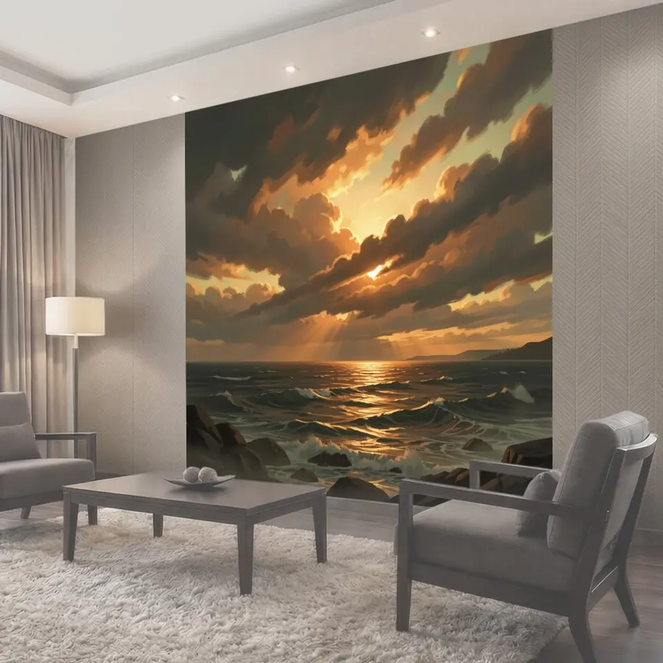 Фотообои Морской закат с драматичными облаками