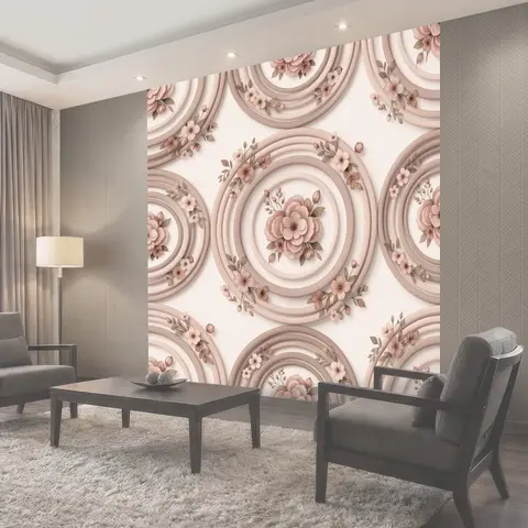 Фотообои Розовые цветы в круговых медальонах