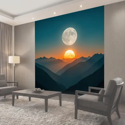 Фотообои Луна и сияние над горами