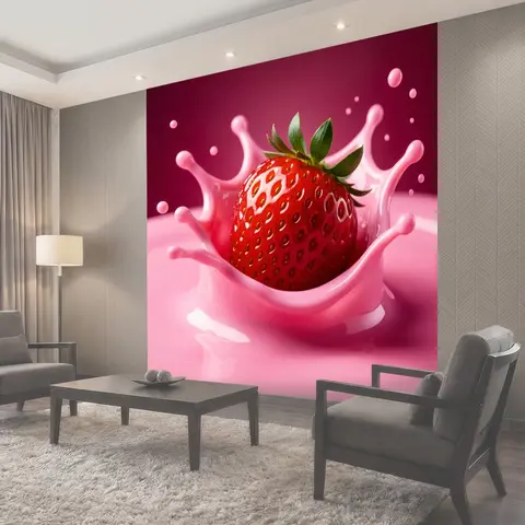 Фотообои Клубника в розовых брызгах