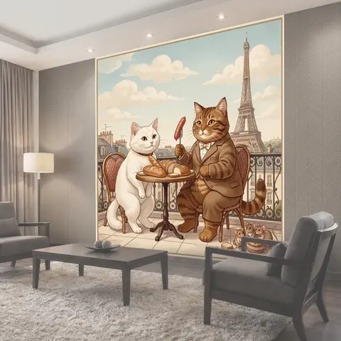 Фотообои Коты на парижской террасе