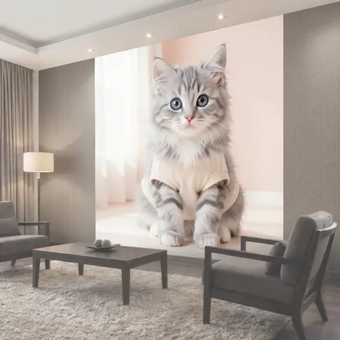 Фотообои Серый котенок в светлой одежде