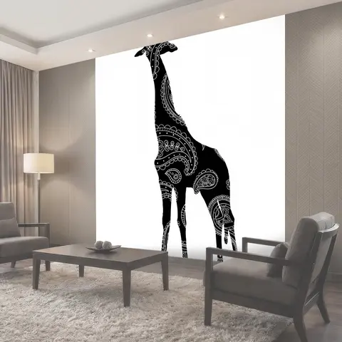 Фотообои Жираф Пейсли Pattern Silhouette Силуэт черного жирафа с пейсли