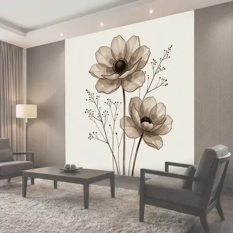 Фотообои Нежные бежевые цветы с веточками