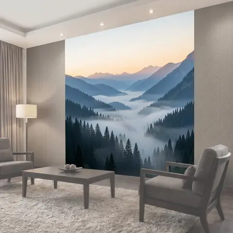 Фотообои Туманные горные хребты на рассвете