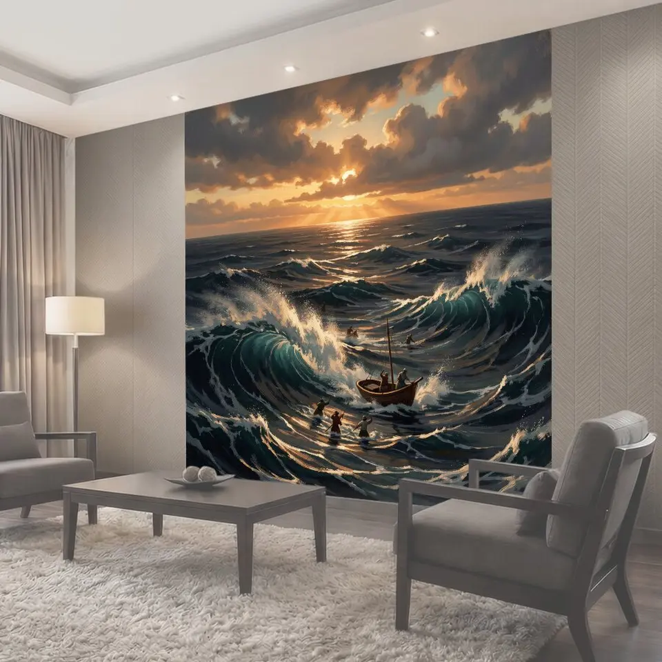 Фотообои Морская буря с рыбаками