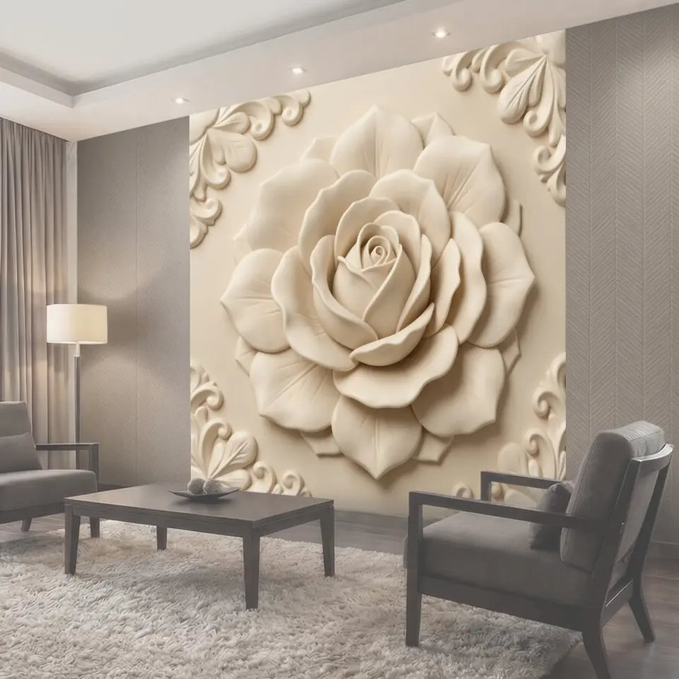 Фотообои Белая роза в 3D-барельефе