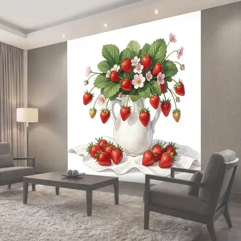 Фотообои Клубника и цветы в кувшине
