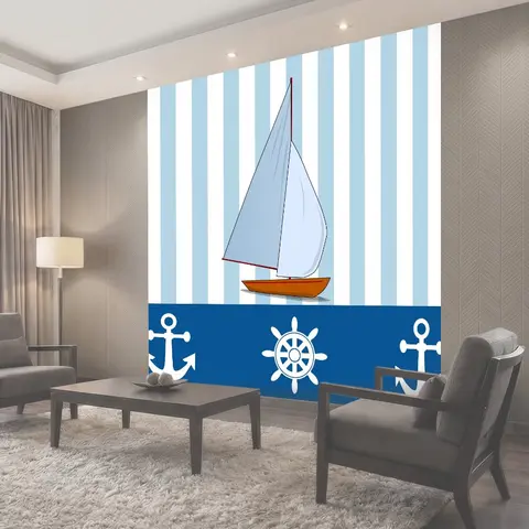 Фотообои Яхта Nautical Design Wallpaper Синий и белые полосы мореходное обои дизайн с яхты