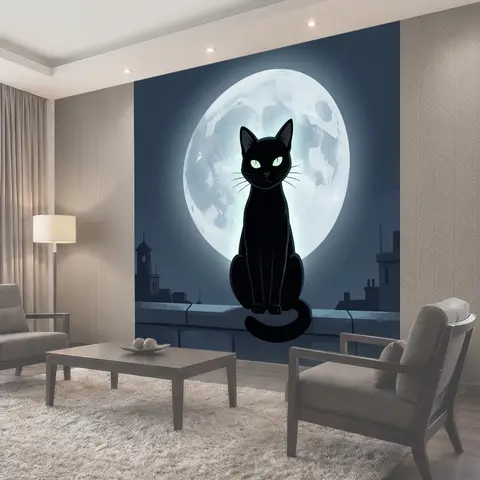 Фотообои Черная кошка на фоне луны