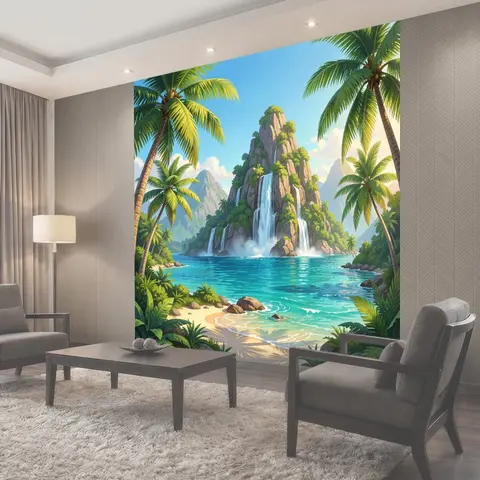 Фотообои Тропический водопад в лагуне