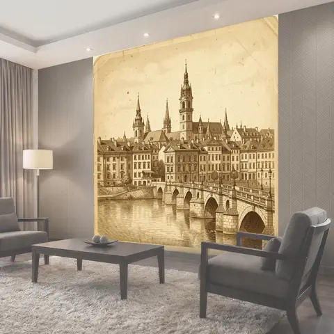 Фотообои Старинный европейский город у реки