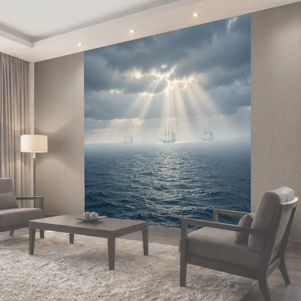 Фотообои Парусные корабли в туманном море
