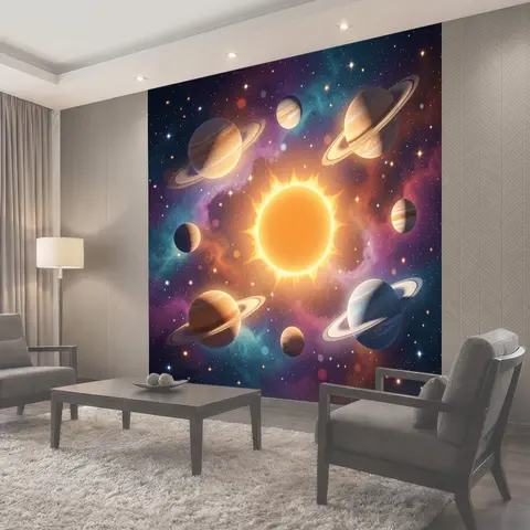 Фотообои Космическая система с сиянием Солнца