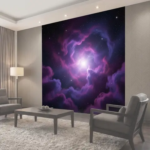 Фотообои Фиолетовая космическая туманность со звездами