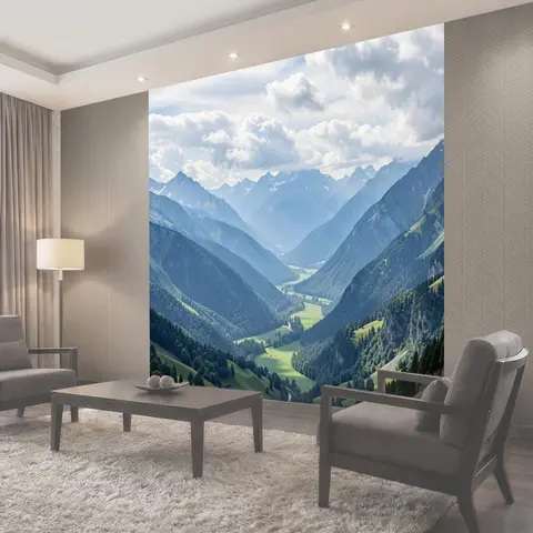 Фотообои Горная долина с заснеженными вершинами