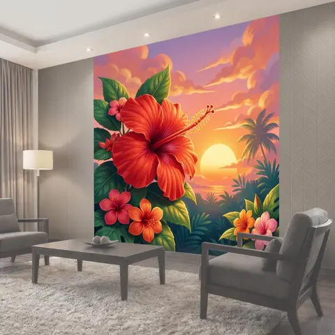 Фотообои Тропические цветы на закате