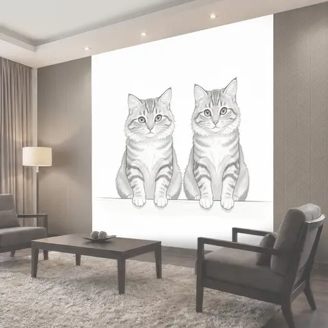 Фотообои Два пушистых кота на белом фоне