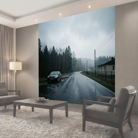 Фотообои Мокрый асфальт в тумане