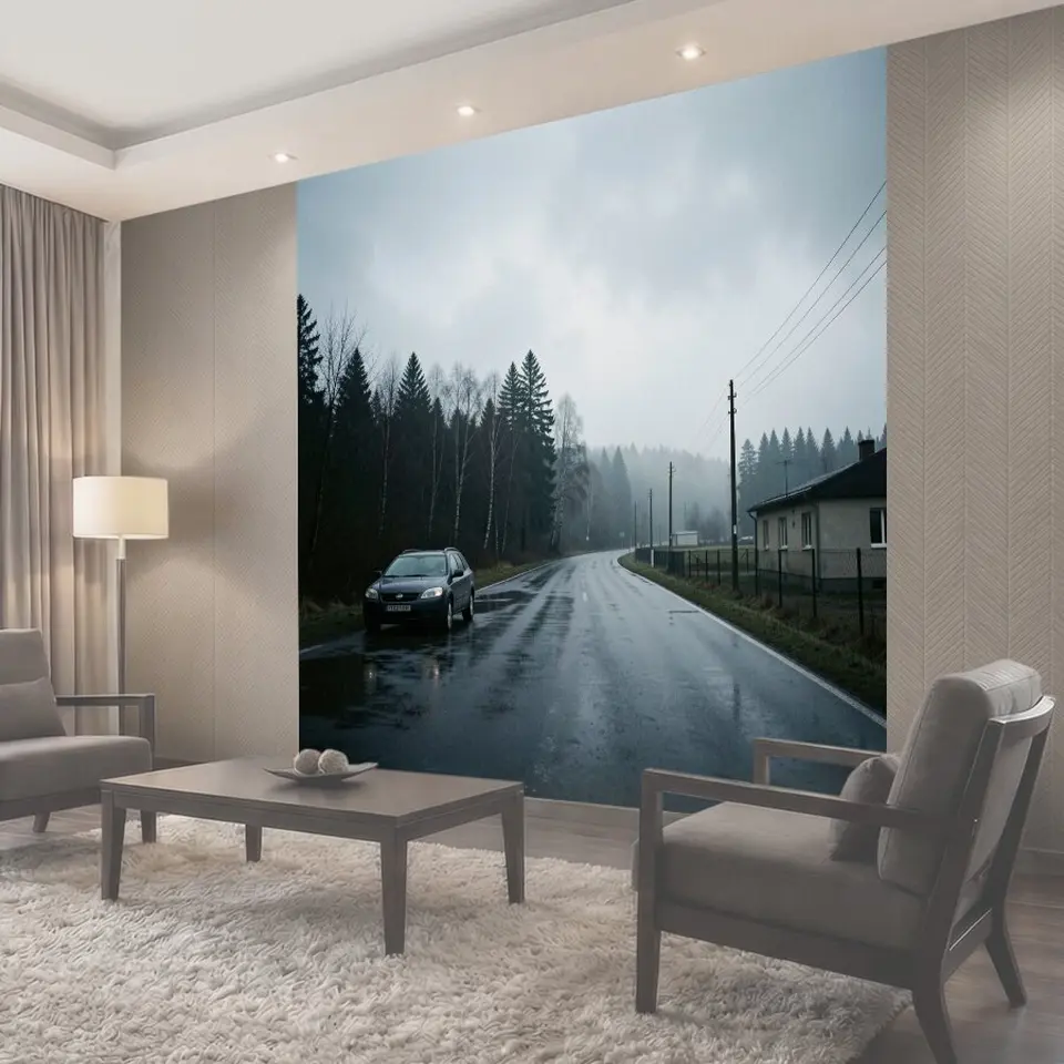 Фотообои Мокрый асфальт в тумане