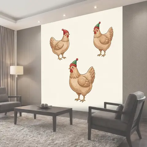 Фотообои Три курицы в новогодних шапках
