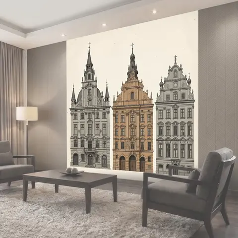 Фотообои Три старинных здания с башнями