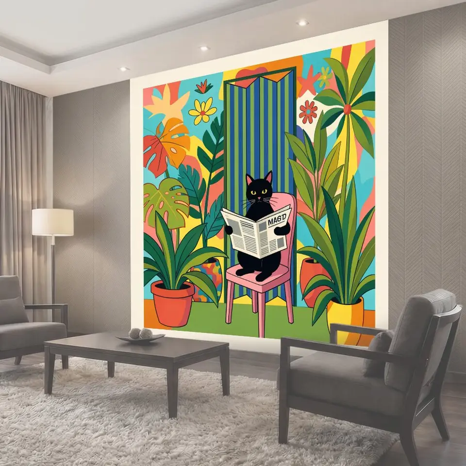 Фотообои Черный кот с газетой