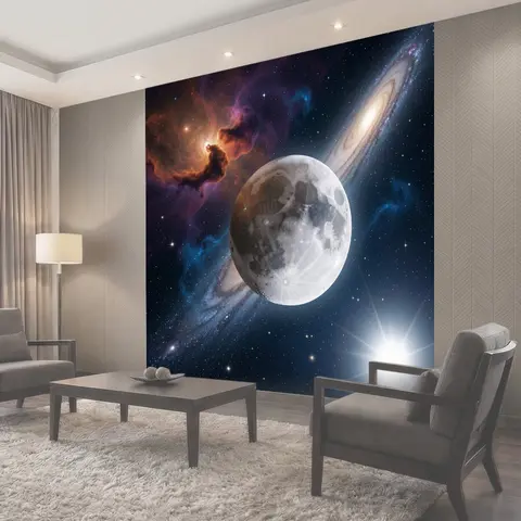 Фотообои Космос с луной и галактиками