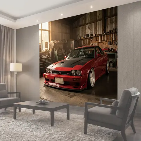 Фотообои Красный спортивный автомобиль в гараже