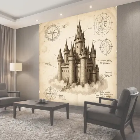 Фотообои Средневековый замок на старинном чертеже