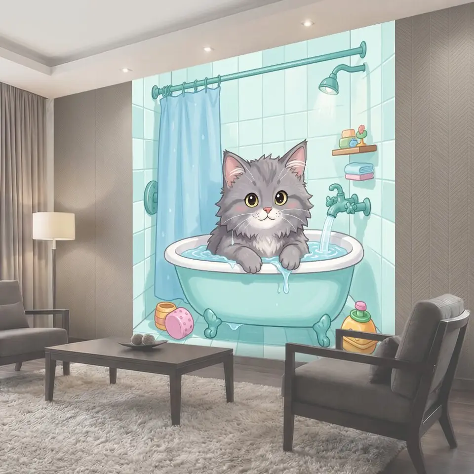 Фотообои Котёнок в ванной с игрушками