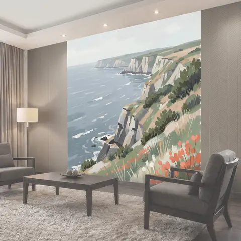 Фотообои Морские скалы с цветами