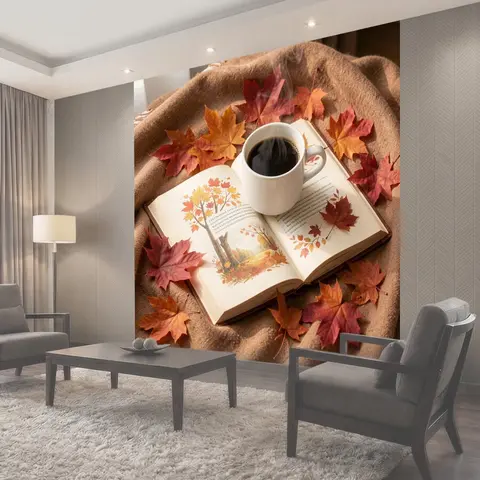 Фотообои Осенний натюрморт с книгой и кофе
