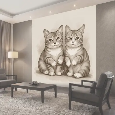 Фотообои Пара котят в мягких серых тонах