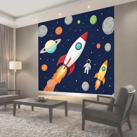 Фотообои Космос с ракетами и астронавтом