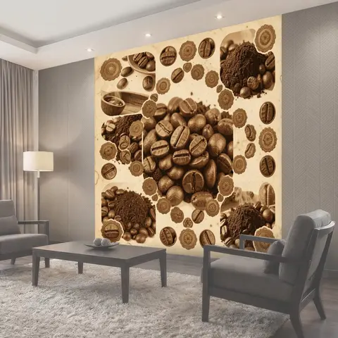 Фотообои Кофейные зерна и бисквитные монетки