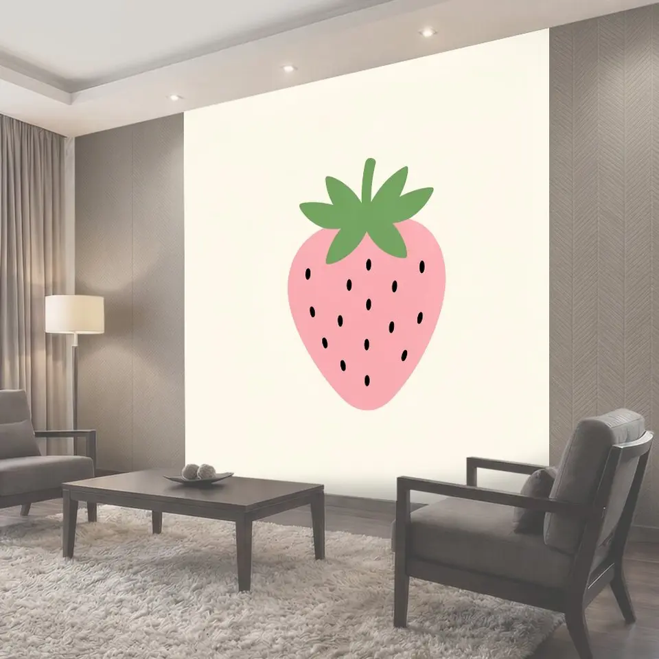 Фотообои Розовая клубника с зелеными листьями