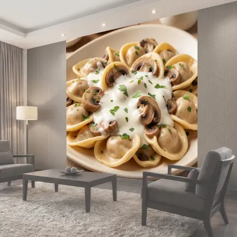Фотообои Пельмени с грибами и соусом