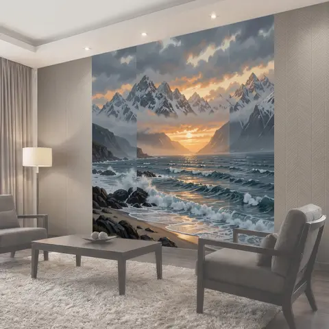 Фотообои Заснеженные горы у моря