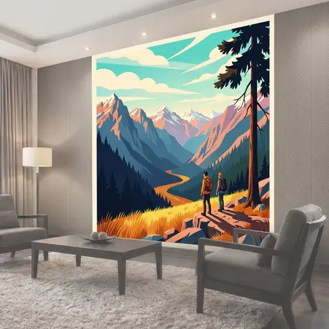 Фотообои Туристы в горном ущелье