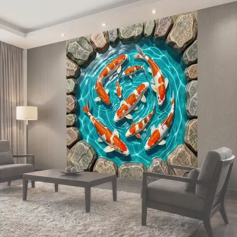 Фотообои Карпы кои в бирюзовом пруду