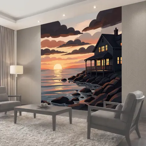 Фотообои Дом у моря на закате