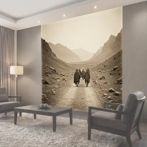 Фотообои Путники в каменном ущелье