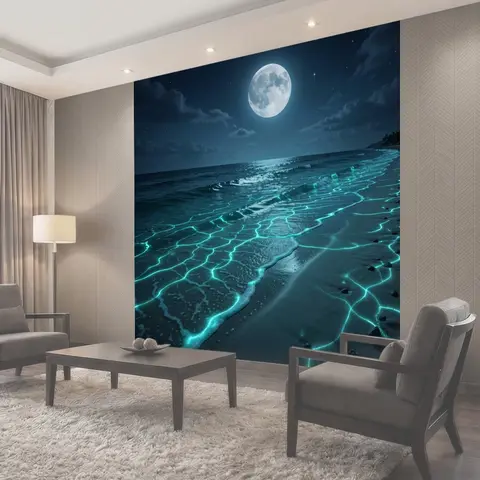 Фотообои Ночная лунная дорожка по морю