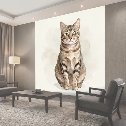 Фотообои Акварельный кот с зелёными глазами