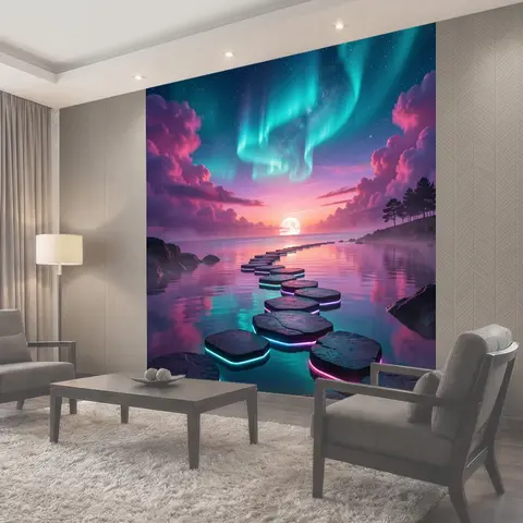 Фотообои Фантазийный морской пейзаж с сиянием