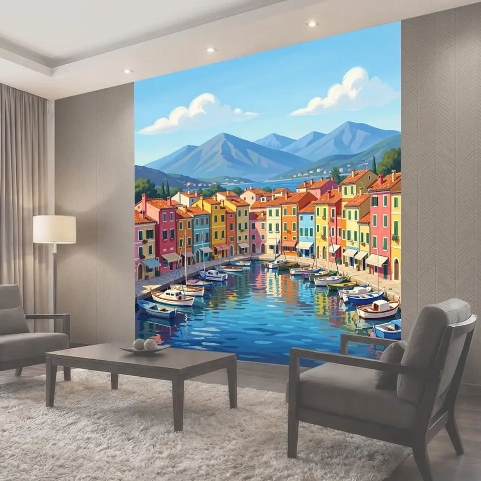 Фотообои Итальянская гавань с лодками