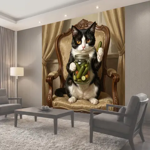 Фотообои Кот с банкой солений